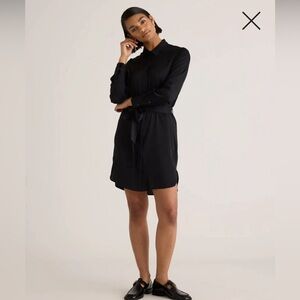 Quince Black Stretch Silk Shirt Dress sz L Large Women's Long Sleeve Belted NWT